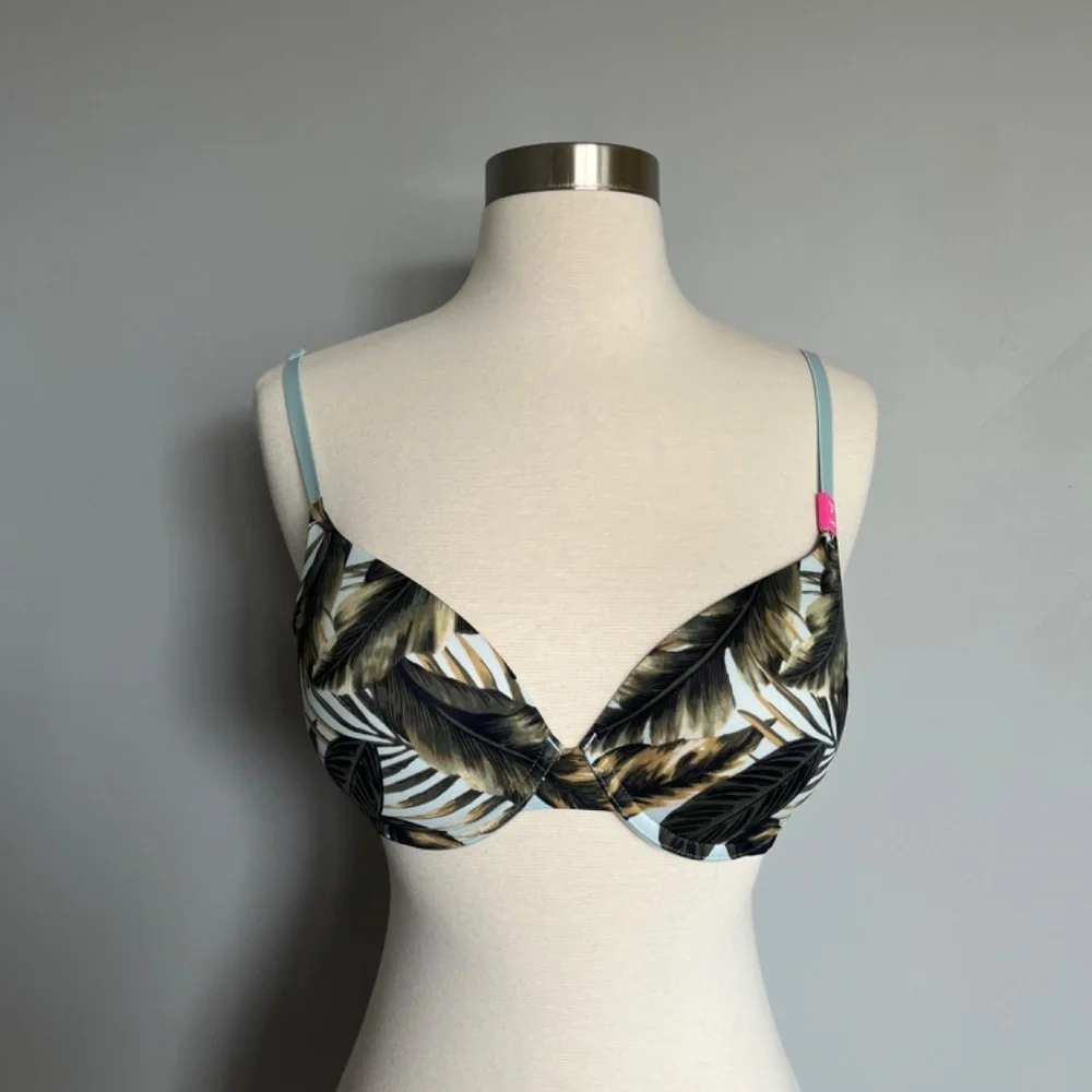 Victoria's Secret PINK SET BRA + PANTY Push-up Palm‎ Exotic Tropical Leaf 34C